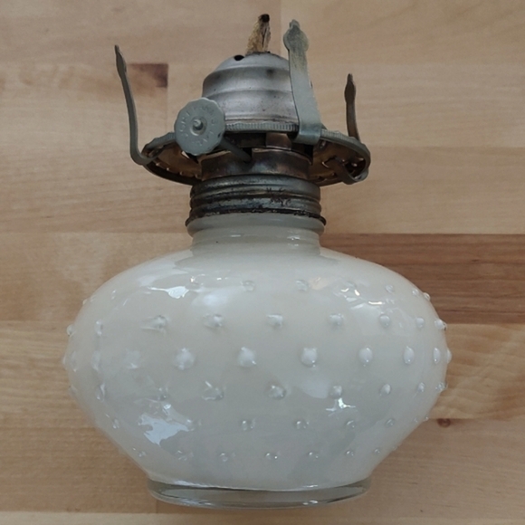 Vintage Hobnob Cream Glass Oil Lamp Circa 1960 - Picture 1 of 5